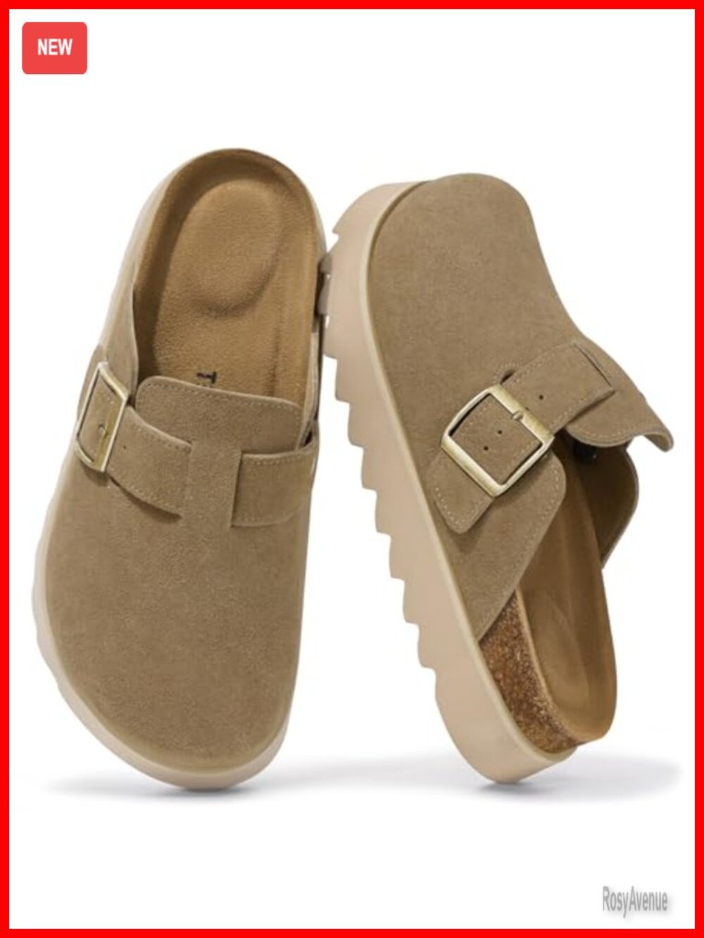 Women's Genuine Leather Platform Clogs Slip On Mules with Comfortable Cork